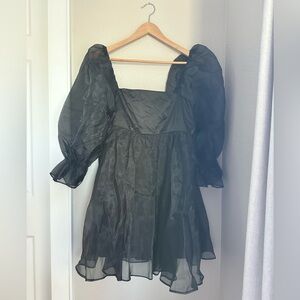 Pink Lily Love Made Me Crazy Black Tulle Square neck Mini Dress